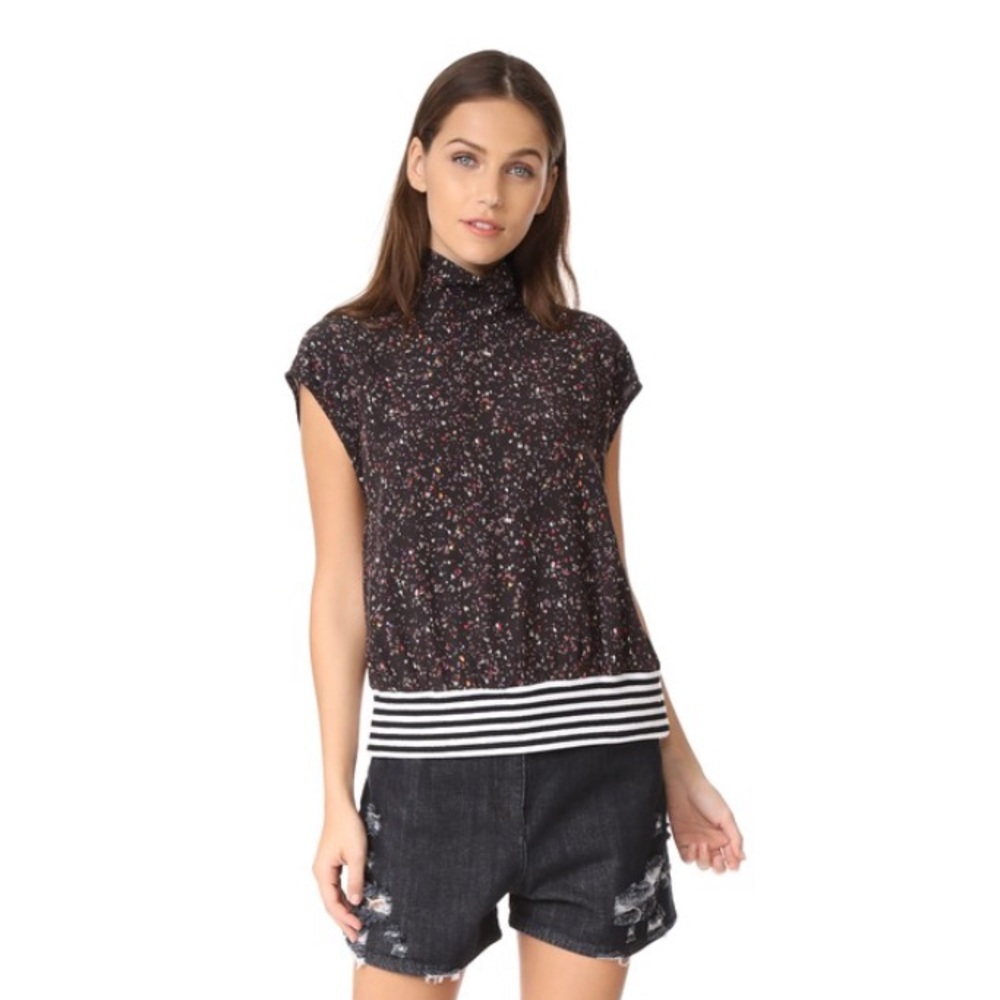Public School Black Multicolor Speckle Knit Top with Striped Hem
